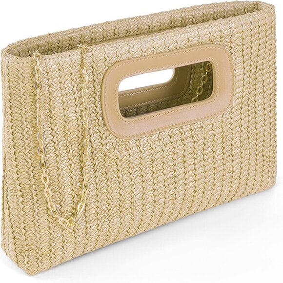 Women Straw Clutch Purse Top Handle Summer Beach Vacation Handbag - Picture 2 of 7